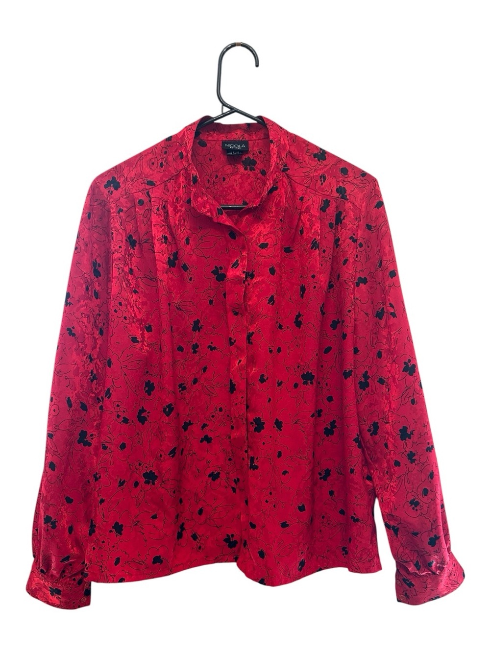 Vintage 90s/Y2K Nicola Petites Red Button-Down Floral Print Blouse Size 12P